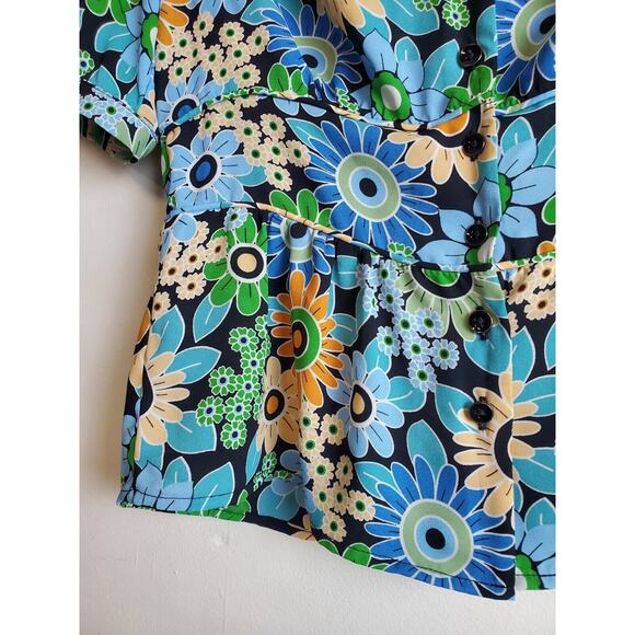 Cabi Womens Happy Top‎ Xs Retro Floral Bohemian Lightweight Peplum Flowers - Picture 4 of 12